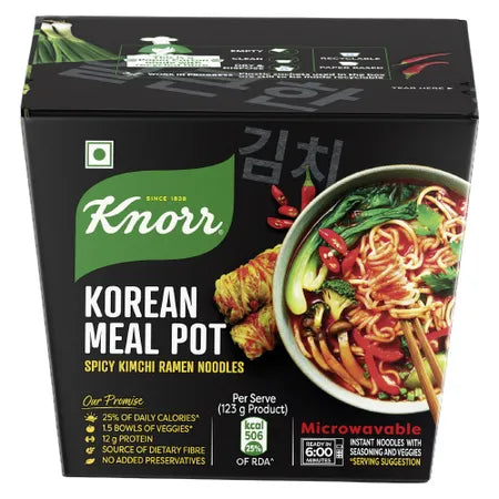 4x Knorr Korean Meal Pot- Spicy Kimchi Ramen Noodles -Pack of 4 - 140 g