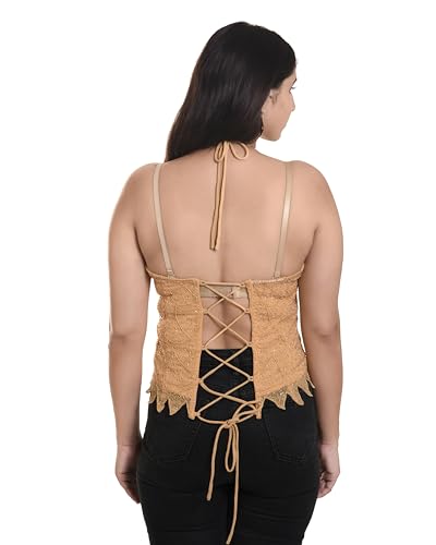 Women's Net Poncho Head Embroidered New Halter Neck Back Less Tops Blosue For Girls Tops For Sari (IN, Alpha, Free Size, Regular, Beige)