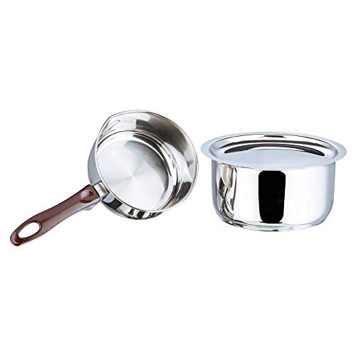Vinod Stainless Steel Regular Saucepan (1 Litre) & Capsule Bottom Tope (1.8 Litre) with Lid(Induction and Gas Stove Friendly), 2 Years Warranty, Silver