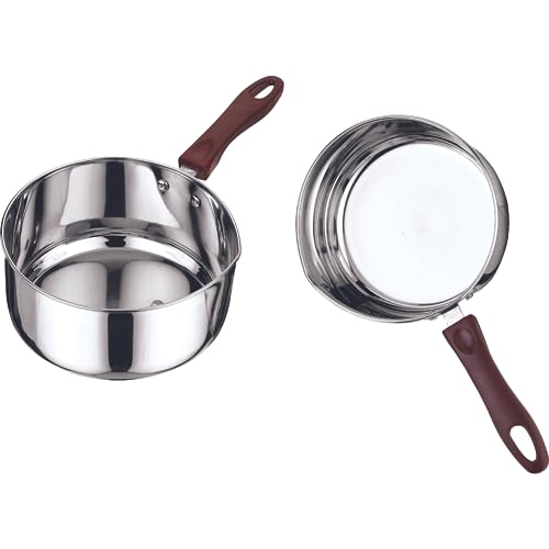 Vinod Stainless Steel Milkpan Set, 1 Litre, 2 Pieces (Silver) with Sturdy Virgin Bakelite Handele, Induction and Gas Stove Friendly, 2 Years Warranty