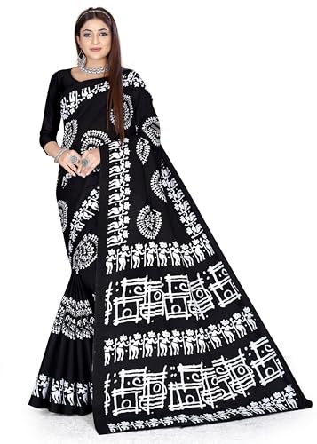 Women's - Regular Sari !! Hand Batik - Printed Pure Cotton Sari Black Saree With Blouse Piece