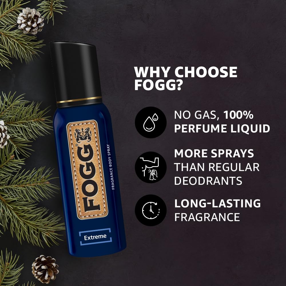 4x Fogg Fantastic Extreme No Gas Deodorant for Men, Long Lasting Perfume Body Spray, 150 ml each - Pack of 4