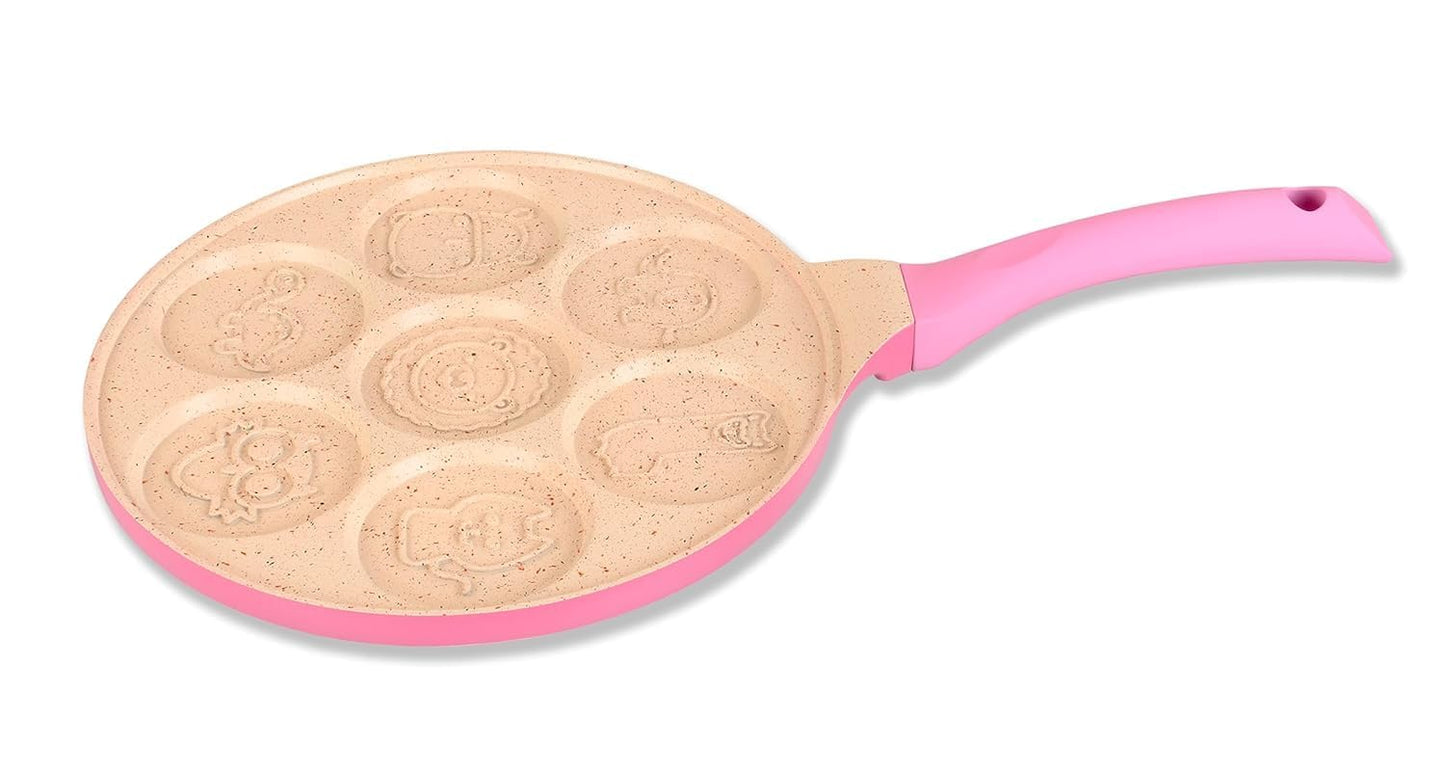 ZDQTRA 7 Mini Hole Nonstick Pancake Maker with Handle,Griddle Crepe Omelet Egg pan for Gas Stove Friendly,Unique Cute Animal Design for Kids(1pcs/Multi Color)