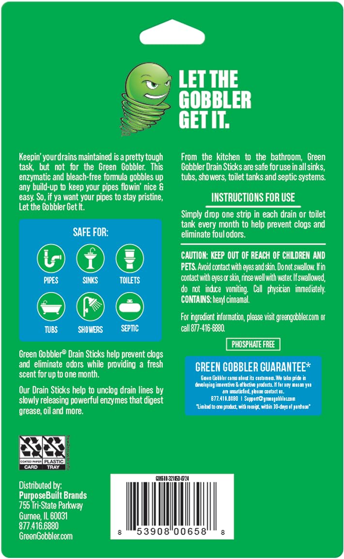 Green Gobbler BIO-Flow Drain Strips - 12 PAC (Drain Cleaner & Deodorizer)