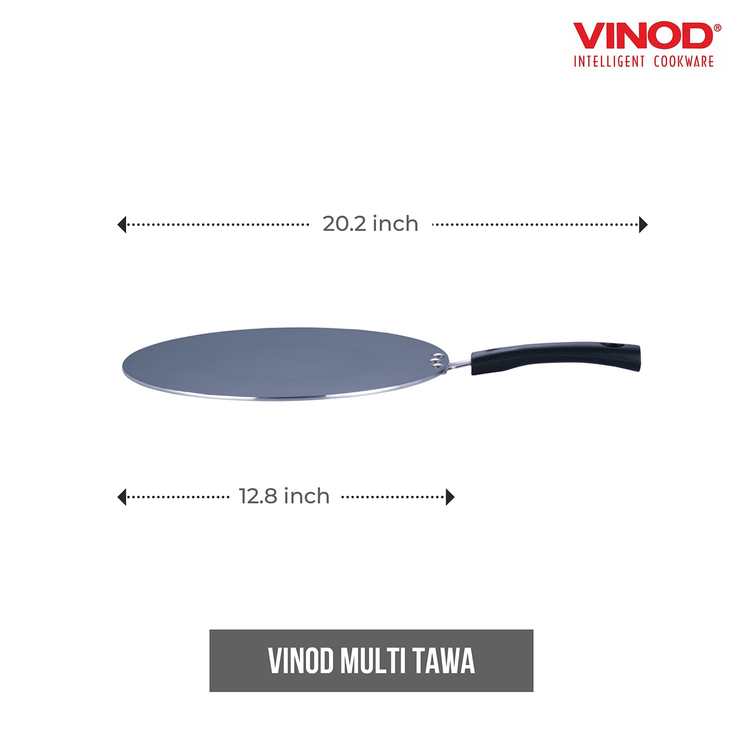 Vinod Zest Aluminium Non Stick Flat Multi Tawa - 32.5 cm | Triple Layer Ceramic Coating | 4mm Extra Thick Roti Tawa | Bakelite Handle | Gas and Induction Base | 1 Year Warranty