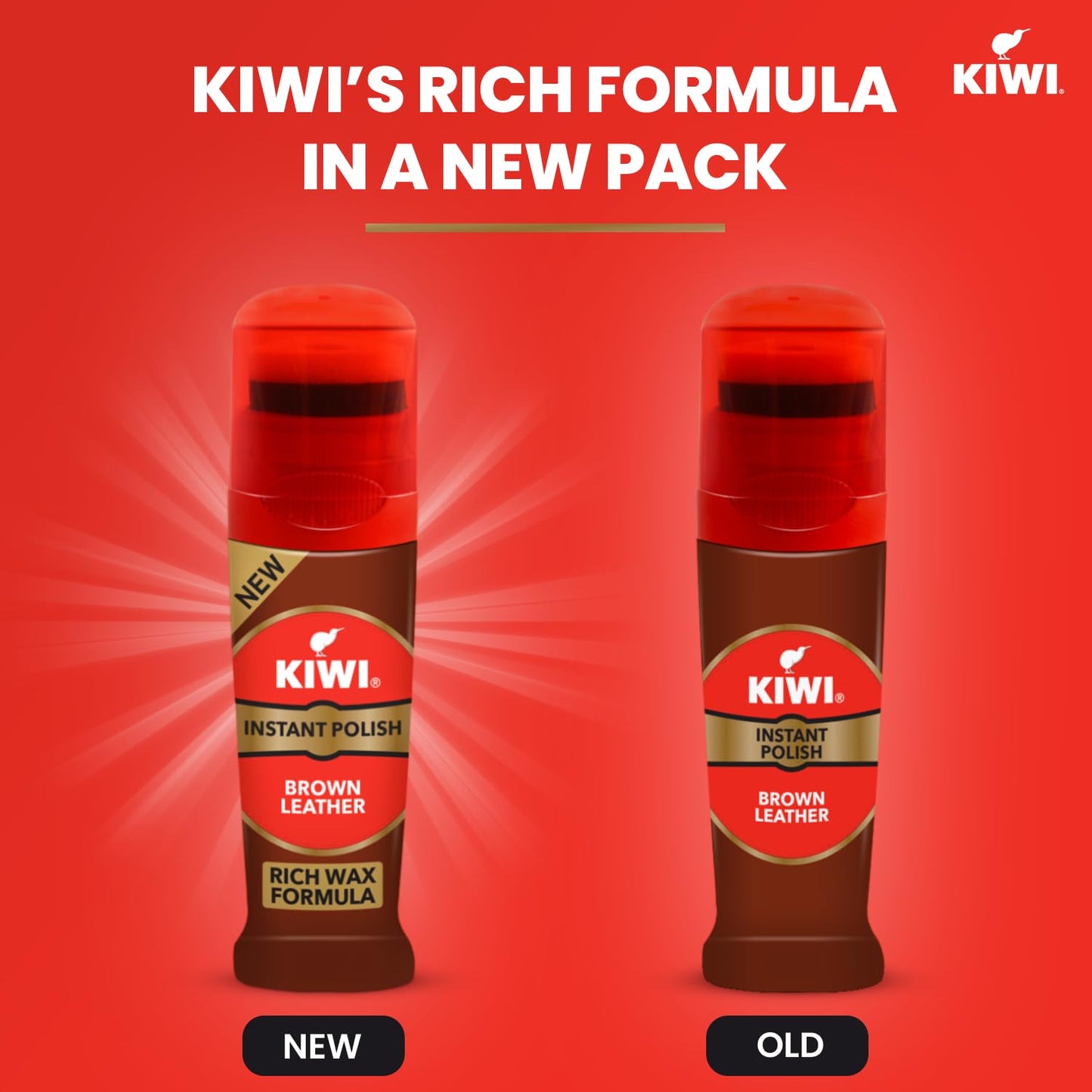 4x Kiwi Instant Polish - Brown Leather 75ml each - Pack of 4