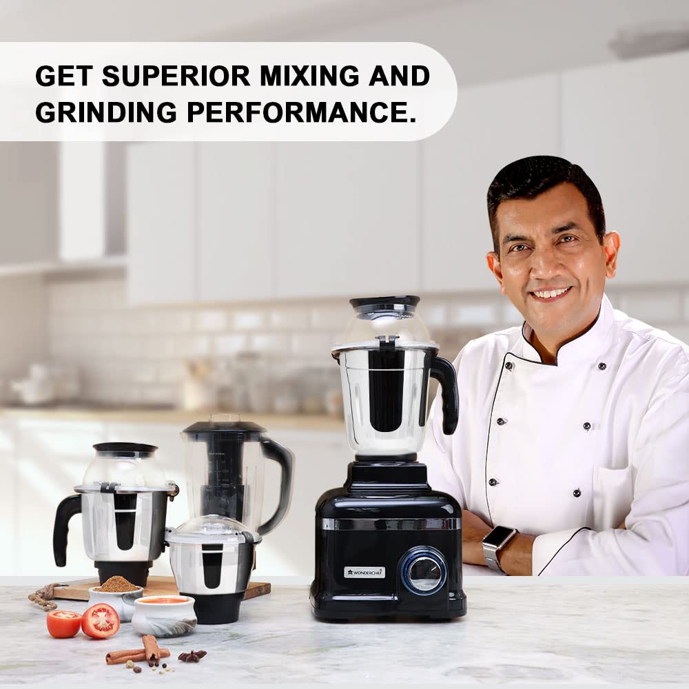Wonderchef Sumo Black DLX Mixer Grinder with 4 Stainless Steel Jars, 1000 Watts, 5 Years Warranty