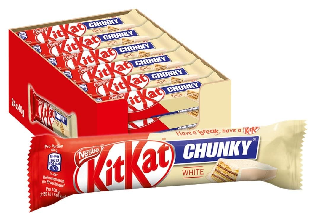 24x Nestle KitKat Chunky White Chocolate With Crispy Wafer Fingers With Layer of Smooth White Chocolate 40g X 24 Pieces Box