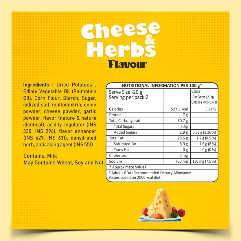 Dibs stacks (Pack of 6, 45 GM Each) Cheese & Herbs Potato Crisps Chips On the Go Adventure, Crunchy Healthy and Tasty Chips, Snacks Chips