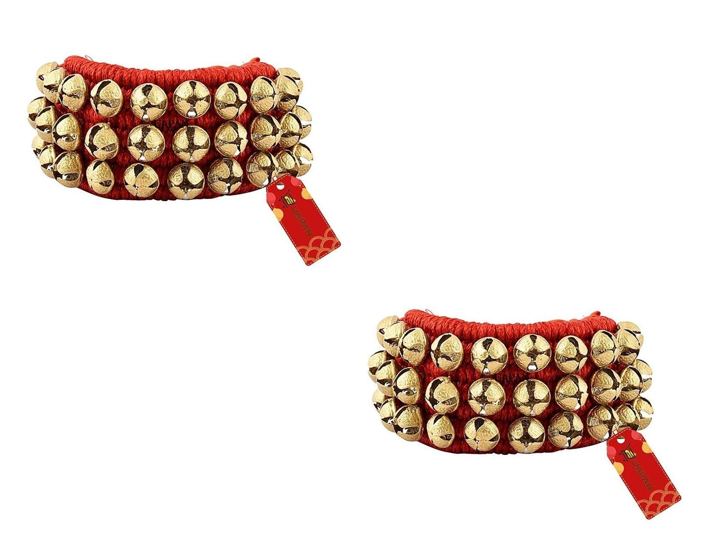 UAPAN Brass Ghungroo Anklets Bells For Women I 3 Line Pad I Red I 2 Pair I Perfect for traditional Indian dance