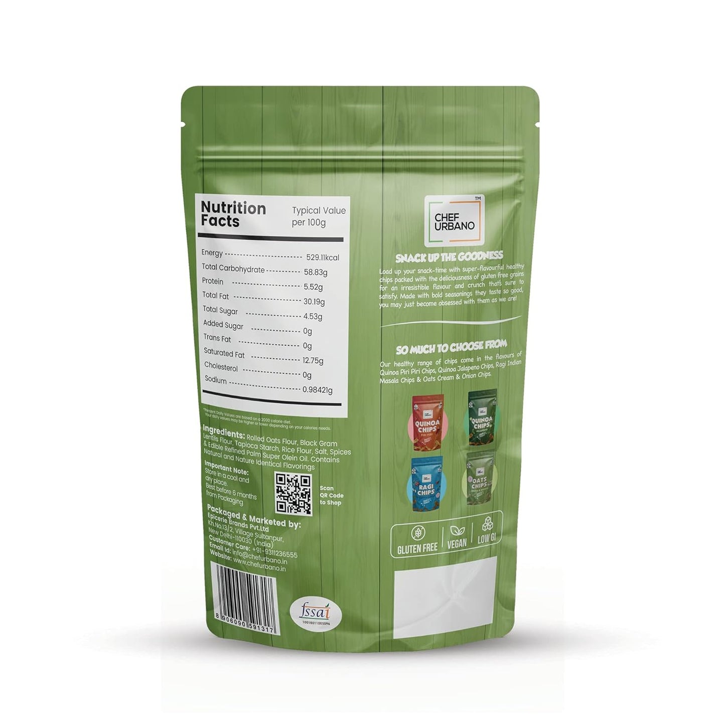 15x Chef Urbano Oats Chips Cream & Onion - 85g each - Pack of 15