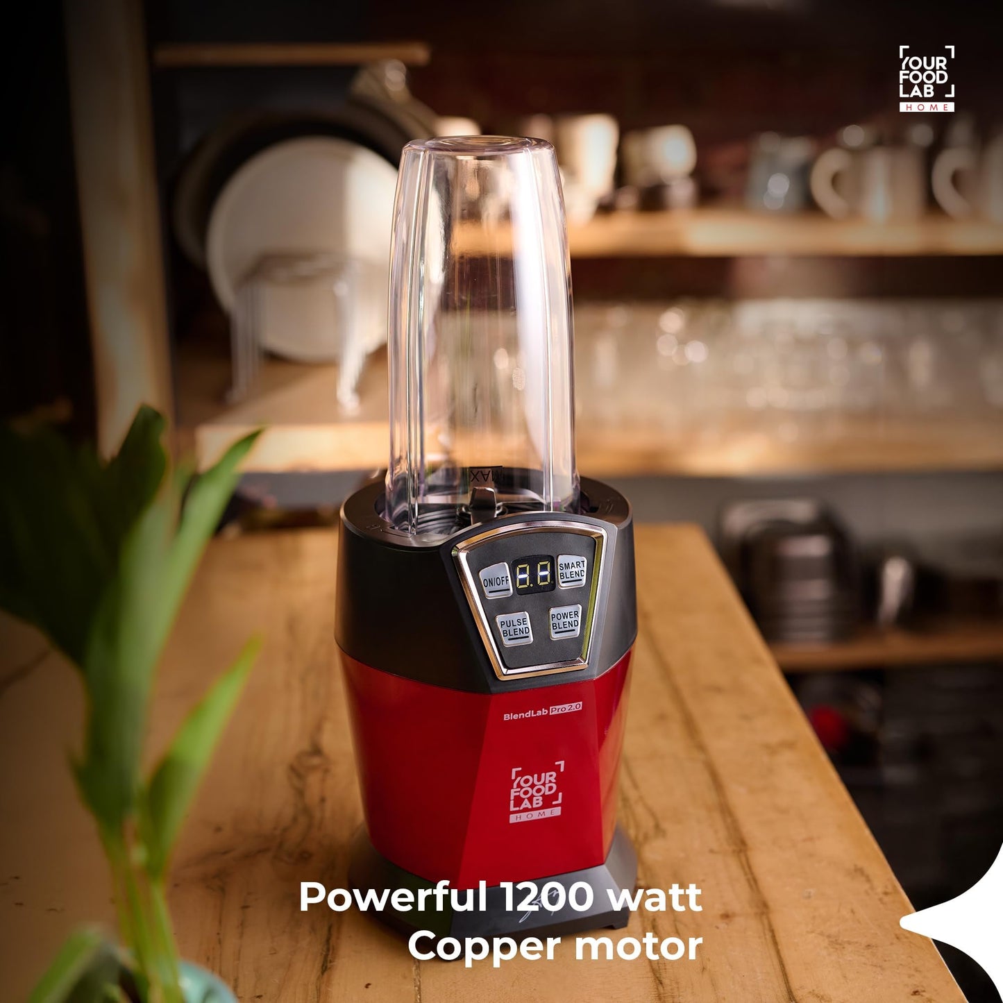 YFL HOME BlendLab Pro 2.0 Mixer Grinder for Kitchen, 1200W Blender with 2 Unbreakable Jars, 100% Copper Motor, Smoothie Maker with Preset Blend Modes, Laser Cut SS Blades | Blender for Smoothies (Red)