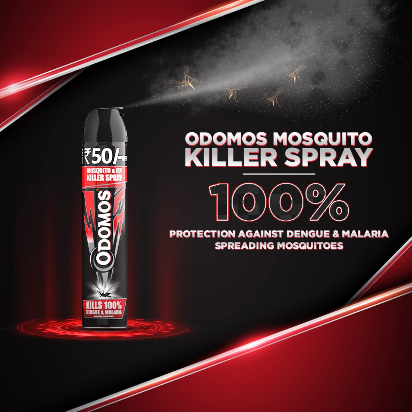 Odomos Mosquito & Flies Killer Spray- 625ml |Powerful Formula for Complete Protection |Effective Indoor Pest Control |Instant Kill & Long Lasting Action |All round protection from Dengue and Malaria