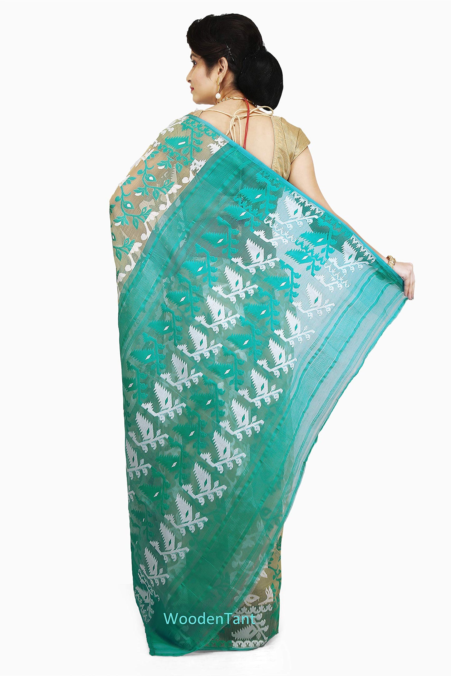 WoodenTant Women’s Soft Cotton Silk Dhakai Jamdani Saree In Multicolor without blouse piece