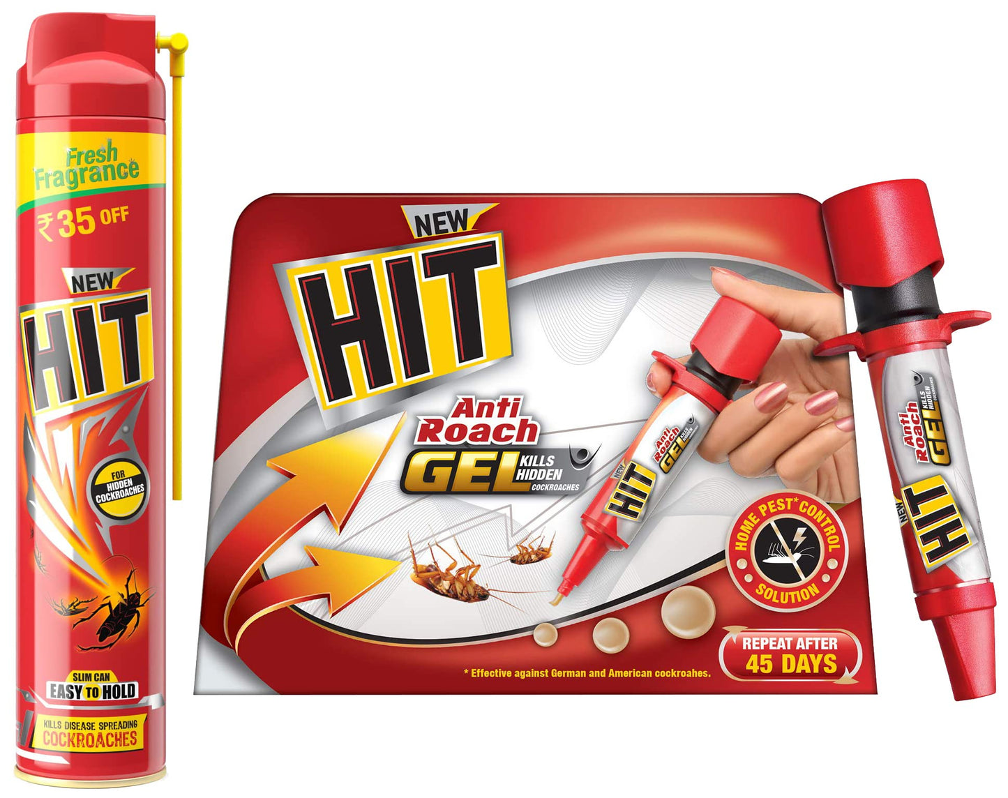 HIT Anti Roach Gel - Cockroach Killer (20g)&HIT Crawling Insect Killer – Cockroach Killer Spray (700ml) | Instant Kill &HIT Crawling Insect Killer – Cockroach Killer Spray (400ml) | Instant Kill