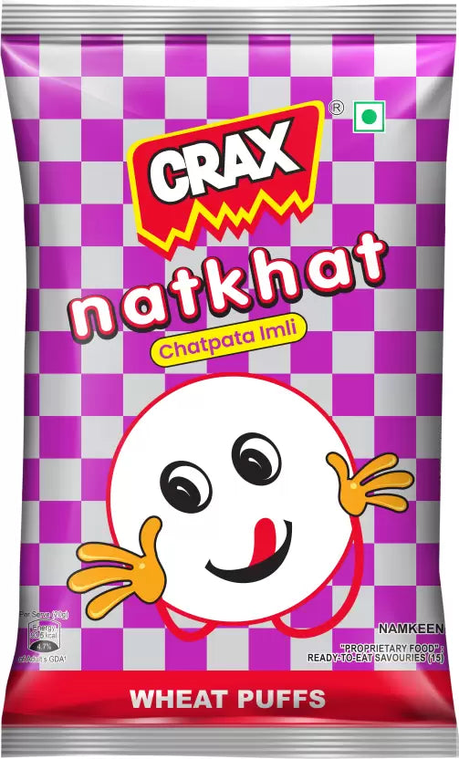 25x CRAX Natkhat Chatpata Imli Wheat Puffs (82 g each) - Pack of 25