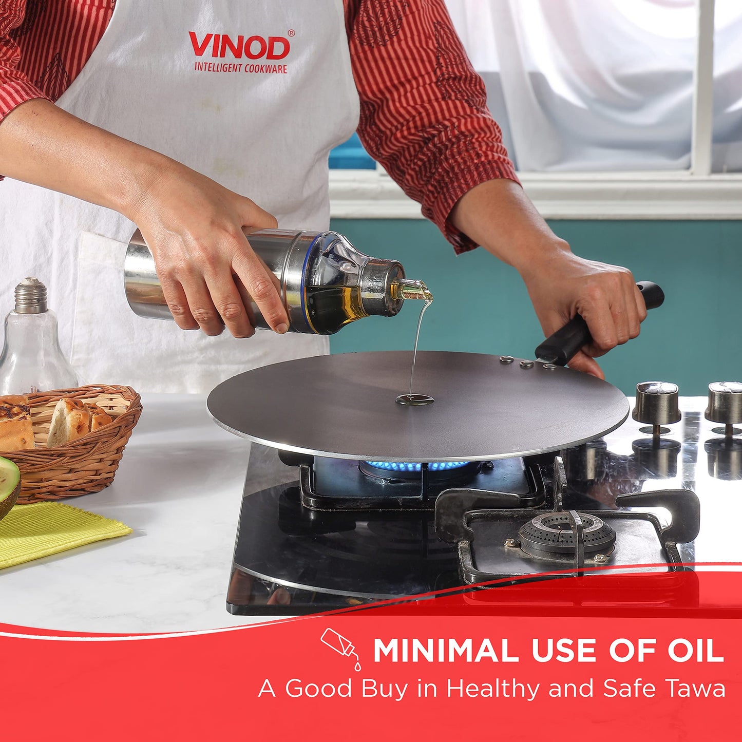 Vinod Zest Aluminium Non Stick Flat Multi Tawa - 28 cm | Triple Layer Ceramic Coating | 4mm Extra Thick Dosa Tawa | Bakelite Handle | Gas and Induction Base | 1 Year Warranty