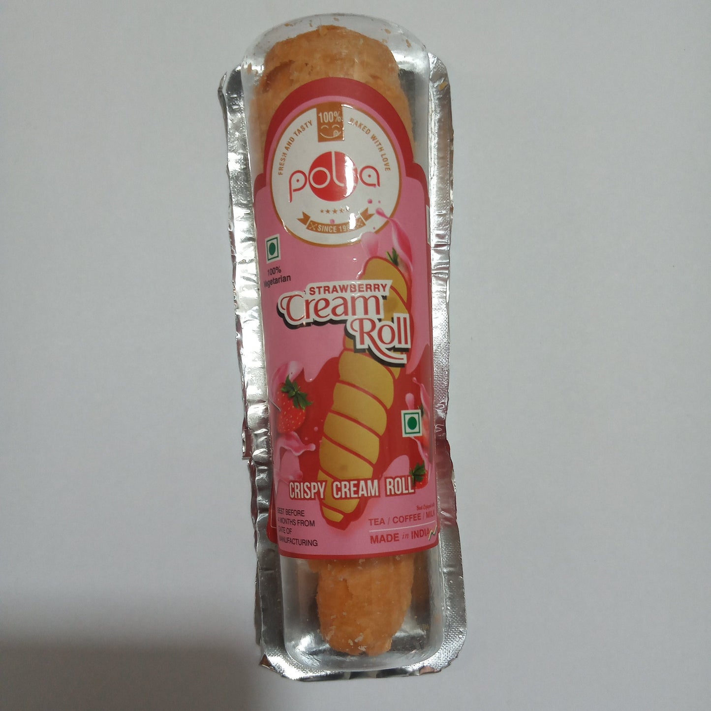 25x Polba Strawberry Cream Roll Crispy Cream Roll, Pack of 25 (45G each)