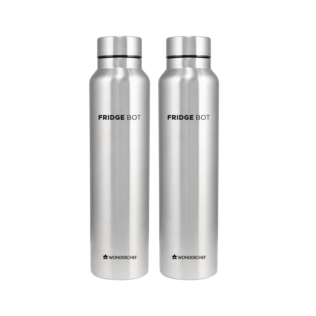 Wonderchef Renewed Stainless Steel Fridge-Bot 1000 ml Each | Pack of 2 | Single wall | Non-insulated | 304 Stainless Steel | Non Toxic | BPA free | Rust Free | Spill and Leak proof | Light weight | 1 Year Warranty