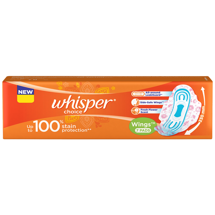 Whisper Choice Sanitary Pads - With Fresh Flower Scent, Protects From Stains, 7 Pcs