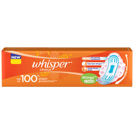 Whisper Choice Sanitary Pads - With Fresh Flower Scent, Protects From Stains, 7 Pcs