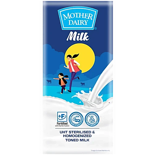 10x Mother Dairy Uht Liquid Milk Carton, (1 Liter each) - Pack of 10