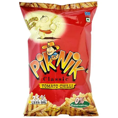 25x Piknik Classic Tomato Chilli - Made With Wheat Flour, 25% Less Oil, No Preservatives, Pack of 25 - 60 g each