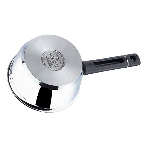 Vinod Stainless Steel Tivoli Saucepan Without Lid- Capacity 2.3 Litre (Induction and Gas Stove Friendly), Sturdy Riveted Virgin Bakelite Handles, 2 Year Warranty, Silver