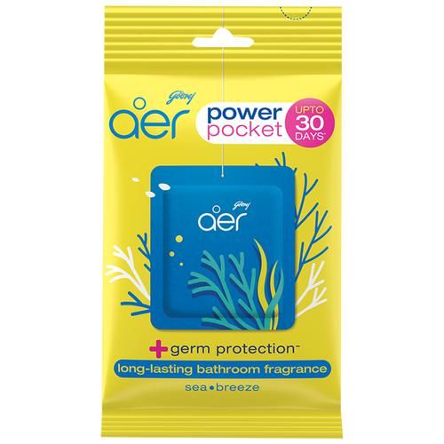 Godrej Aer Power Pocket - Long Lasting Bathroom Fragrance, Sea Breeze, 10g