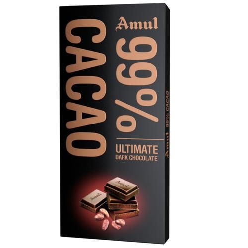 10x Amul 99% Cacao - Ultimate Dark Chocolate, 125 g - Pack of 10