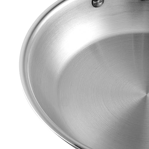 Vinod Platinum Triply Stainless Steel Frypan 20 cm Diameter with Riveted Sturdy Handle (Induction and Gas Stove Friendly) - Silver, 5 Years Warranty
