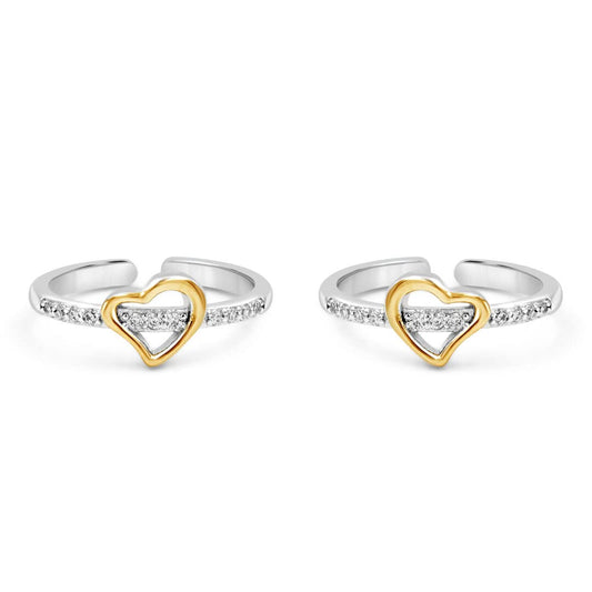 Zarkan 925 Sterling Pure Silver Golden Love Toe Rings, Adjustable | Chandi Bichiya | Gifts For Women & Girls | With Certificate of Authenticity and 925 Stamp
