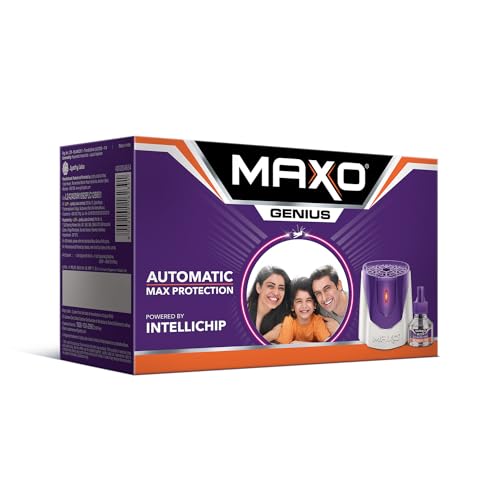 Maxo Genius Liquid Vaporizer Combo (Machine + 1 Refill Liquid 45ml) |India's 1st Automatic Machine with INTELLICHIP Feature|Maximum Protection Against Dengue,Malaria Causing Mosquitoes -2X Protection