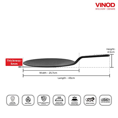 Vinod Legacy Pre-Seasoned Cast Iron Dosa Tawa of 28 cm,Dosa Kallu, Roti, Chapati Tawa Pan,Non Toxic,Enamel Free and Coating Free,Gas Stove Friednly,Black,1 Pc