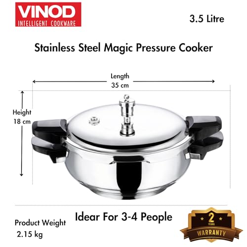 Vinod Stainless Steel Sandwich Bottom Magic Outer Lid Pressure Cooker, 3.5 Liter, Silver