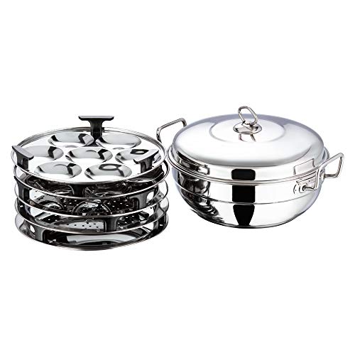 Vinod Stainless Steel 6 pcs Multi Kadai with Stainless Steel Lid, 2 Idli Plates, 2 Dhokla Plates and 1 Patra Plate - Silver (Induction and Gas Stove Friendly), 2 Years Warranty