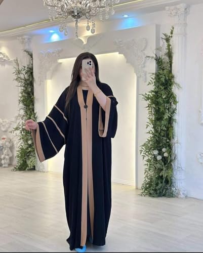 Women's Black Burqa with Contrast Trim, Full Length free size suitable up to 65kg body weight