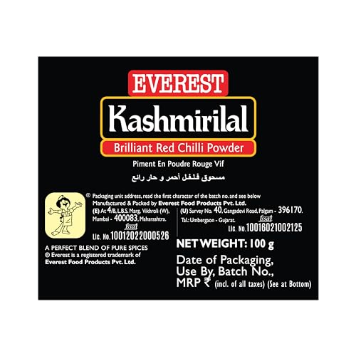 10x Everest Powder, Kashmirilal Brilliant Red Chilli Powder,100g each - Pack of 10