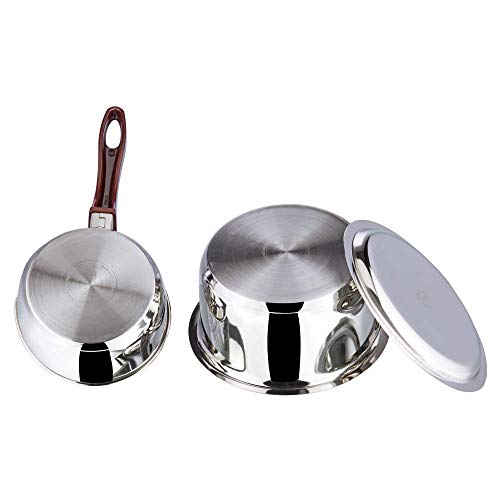 Vinod Stainless Steel Regular Saucepan (1 Litre) & Capsule Bottom Tope (1.8 Litre) with Lid(Induction and Gas Stove Friendly), 2 Years Warranty, Silver