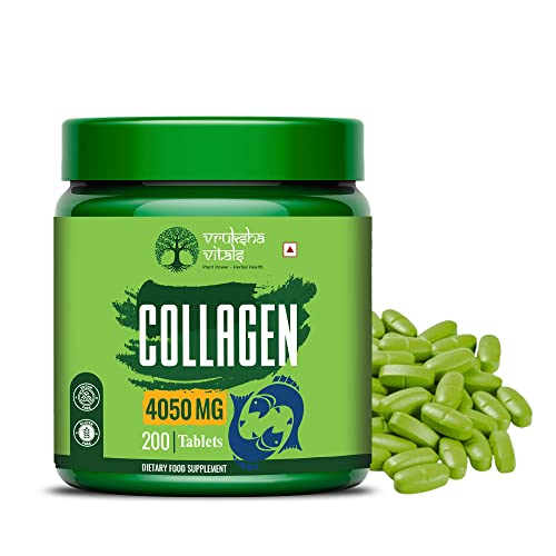 Vruksha Vitals Marine Collagen 4050 mg -with Vitamin E, Vitamin C and Hyderonic Acid Marine Collagen Powder Tablets/Capsules Supplement