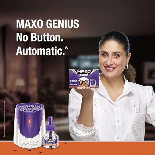 Maxo Genius Liquid Vaporizer Combo (Machine + 1 Refill Liquid 45ml) |India's 1st Automatic Machine with INTELLICHIP Feature|Maximum Protection Against Dengue,Malaria Causing Mosquitoes -2X Protection