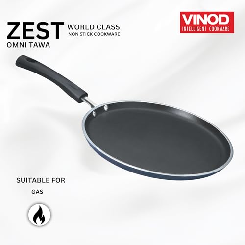 Vinod Zest Aluminium Non Stick Dosa Omni Tawa - 25cm | 3mm Extra Thick | 3 Layer Ceramic Coat | Bakelite Handle | Toxin Free | Gas Base - 1 Year Warranty
