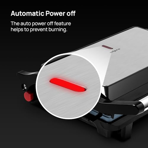 Wipro Elato BS202 1000 Watt Ceramic Grill Sandwich Maker, Scratch Resistant, 180° Open Sandwich Griller, Auto Cutoff, Non Toxic BPA, PTFE & PFOA Free, 2 Year Warranty, Regular Bread Size for 2 Slices