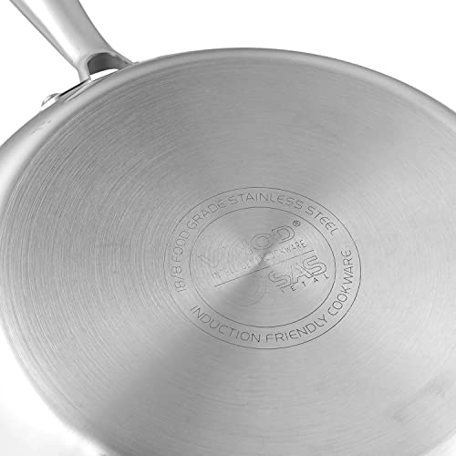 Vinod Platinum Triply Stainless Steel Frypan 20 cm Diameter with Riveted Sturdy Handle (Induction and Gas Stove Friendly) - Silver, 5 Years Warranty