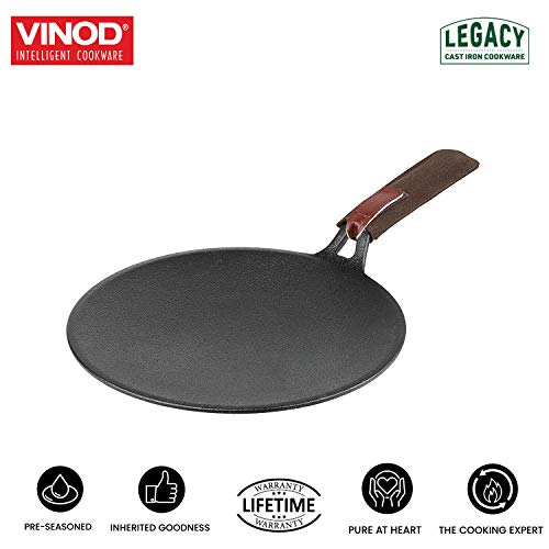 Vinod Legacy Pre-Seasoned Cast Iron Dosa Tawa of 28 cm,Dosa Kallu, Roti, Chapati Tawa Pan,Non Toxic,Enamel Free and Coating Free,Gas Stove Friednly,Black,1 Pc