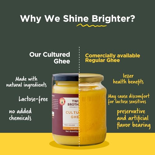 TWO BROTHERS ORGANIC FARMS - A2 Ghee (500 Ml) | Cultured Cow Desi Ghee | Curd-Churned Bilona Ghee | Pure, Natural, And Healthy | Grass-Fed A2 Gir Cow Ghee