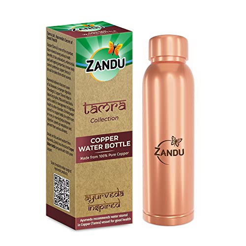 Zandu Copper Water Bottle: Ayurveda Inspired | 100% Pure Copper |Supports Digestive & Liver Health | Helps Enhance Immunity| Useful in Promoting Overall Health (Pack of 950 ml)