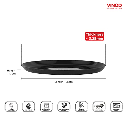 Vinod Hard Andised Non Stick Microwave Safe Tawa - 25cm | 3.25mm Thickness | Round Baking Plate Pan Tawa | 2 Year Warranty