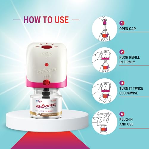 Nippo Swooper Liquid Vaporizer I Mosquito Repellent Machine+2 Refill(45ml) with 2 AAA Batteries Free I Sandalwood Fragrance I Japanese MFT Formula I Kills Dengue, Malaria & Chikungunya Mosquitoes