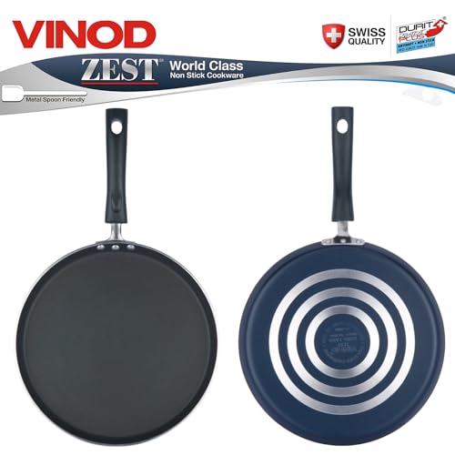 Vinod Zest Aluminium Non Stick Dosa Omni Tawa - 25cm | 3mm Extra Thick | 3 Layer Ceramic Coat | Bakelite Handle | Toxin Free | Gas Base - 1 Year Warranty